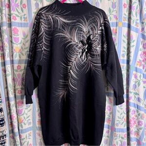 Vintage Sunbelt Sportswear Black Feather Pattern Crewneck Sweater Dress